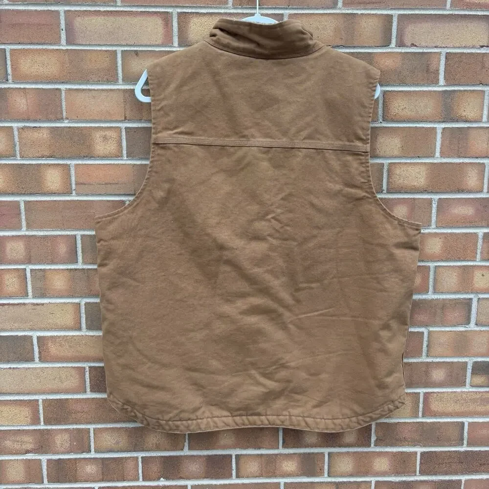 Carhartt Mens L Loose Fit Sherpa Lined Workwear Vest Brown Zip Up Stains OV4277